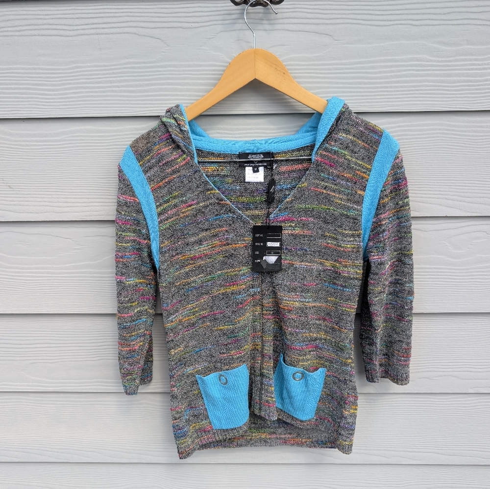 Angel Apparel Cardigan NWT Size M Multicolor Gray Melange Hoodie Pockets Zip Up